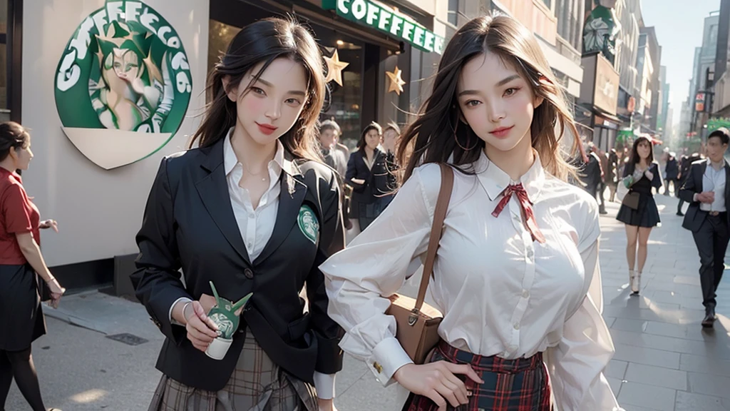 ((((((((((Woman with Starbucks Coffee))))))))))
((((((((In front of a Starbucks store))))))))
(((((A girl in a blazer uniform ((White blouse with formal collar, Red blazer,
Black plaid skirt, Red checkered ribbon on blouse)), Complete limbs, Full Finger))))
(((((Emphasize cleavage))))))
((((((White skin))))))
((((((Heavy makeup))))))
((((((Beautiful Face))))))
(((((((((((Woman walking through a big city)))))))))))、
((((((smile))))))、
((Heart Necklace))
8k、RAW Photos、Highest quality、masterpiece:1.2、Super detailed、Super Resolution、Ultra HD、8k wallpaper、Amazing details、Photorealistic:1.4、Having fun by the water、Full Body Shot、Full body photo、High-resolution RAW color photos、Professional photos、A scene full of emotion、Very detailed and beautiful、Ultra HD、8k wallpaper、Amazing details、Huge file sizes、Highly detailed beautiful girls、Highly detailed face Highly detailed eyes、Extremely realistic skin、 Highly detailed fingers, Highly detailed nose, Highly detailed mouth, Perfect Anatomy, Highly detailed background, Highly detailed clothing, Teen, cute女の子, Famous Japanese Idols, cute, Realistic body, Slender, White skin, Glowing Skin, Slim body, Realistic Face, Delicate eyes, double eyelid,(Small hands)
