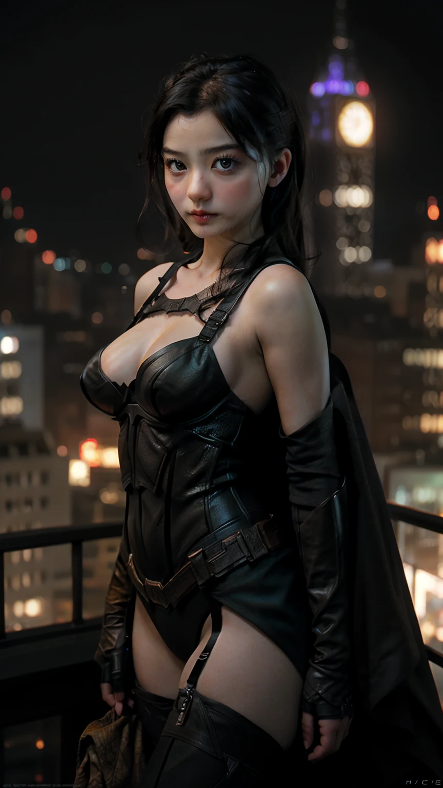 ((masterpiece, Highest quality, High resolution, Realistic, to be born, 8k wallpaper)), (Huge and stunning goddess shot,From above, Very hot and sexy, Great beauty, Perfect balance, Beautiful body, Slim body beauty: 1.4), Bat ann standing on a rooftop overlooking the city skyline at night,hatuwayman, Gotham city background, nighttime in Gotham city, Gotham city, 映画Batmanから, Gotham city double exposure, Gotham city style, Batmanのフィルムスチル, metropolis filmic Gotham city, サイバーパンクBatman, Batman映画の静止画, Batman映画ではスチルシネマティック, Gotham setting, Batman, Gotham,