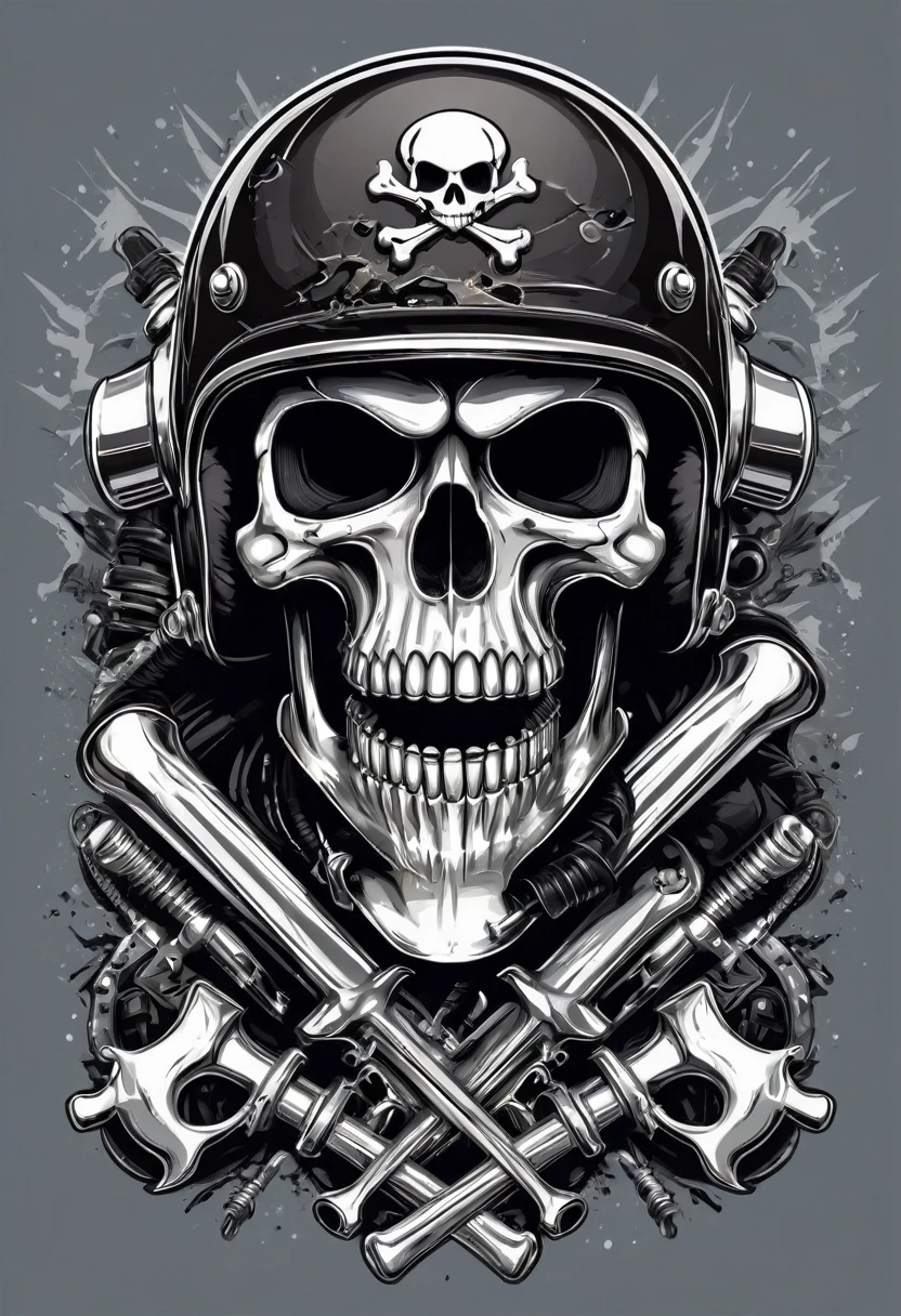 skull in helmet with crossed wrenches and crossed bones, biker, skull helmet, heavy metal art style, skull in broken space helmet, heavy metal tshirt design, skull and crossbones, mechanic, vector illustration, highly detailed illustration.”, highly detailed vector art, detailed vectorart, heavy metal artwork, skull image on the vest, death skull, highly detailed digital artwork