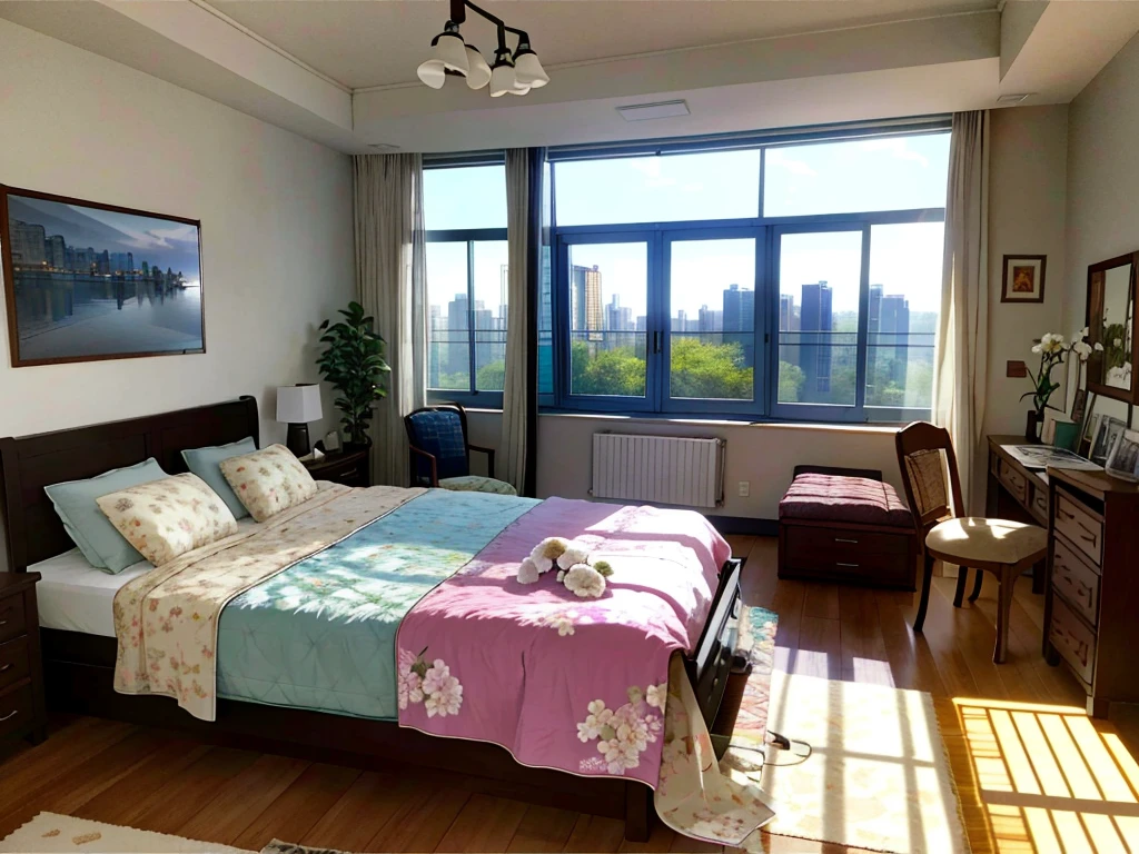 8K picture quality,Best quality,masterpiece,HD,Super rich detail,detailed,Comfortable bedroom,Large Windows,Sunlight,Floor-to-ceiling windows,big bed,There are pillows on the bed,Quilt,Essas roupas,notebook,There is a cabinet next to it,,There is a table,There are chairs,There are flowers,There is a wardrobe,There was a sofa,There are carpets,,Overall very comfortable,extremely clean,very useful,Large Windows,The scenery outside the window,There are various other flowers,and vegetable garden,There are a variety of vegetables inside,超HD真实感,Live photos,Strong realism,Glass House,Glass House,超大Floor-to-ceiling windows,There is a pink bed in the room,curtain,TV set。The wall is glass window, 房间里最重要的是有big bed,8K picture quality,Best quality,masterpiece,HD,Super rich detail,detailed,Comfortable bedroom,Large Windows,Floor-to-ceiling windows,big bed,There are pillows on the bed,Quilt,Essas roupas,notebook,There is a cabinet next to it,,There is a table,There are chairs,There are flowers,There is a wardrobe,有一个big bed,There are carpets,,Overall very comfortable,extremely clean,very useful,Large Windows,The scenery outside the window,There is a villa garden outside the window,City high-rise buildings street