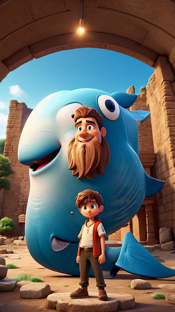Image of Jonash, a prophet. In front of a whale