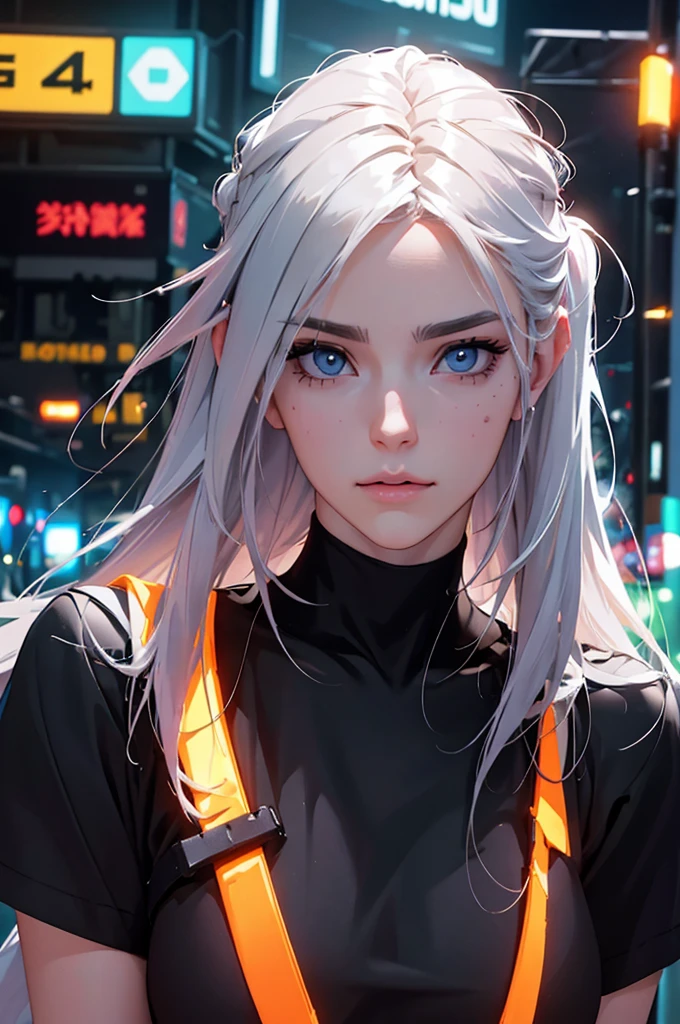 cyberpunk, latex, silver hair, detailed hair, silver eyes, girl, big breasts, (best quality,4k,8k,highres,masterpiece:1.2),ultra-detailed,(realistic,photorealistic,photo-realistic:1.37),intricate details, cinematic lighting, highly detailed face, extremely detailed eyes and face, beautiful detailed eyes, beautiful detailed lips, longeyelashes, dramatic pose, dynamic action, neon lights, futuristic city, advanced technology, glowing highlights, vivid colors, full body