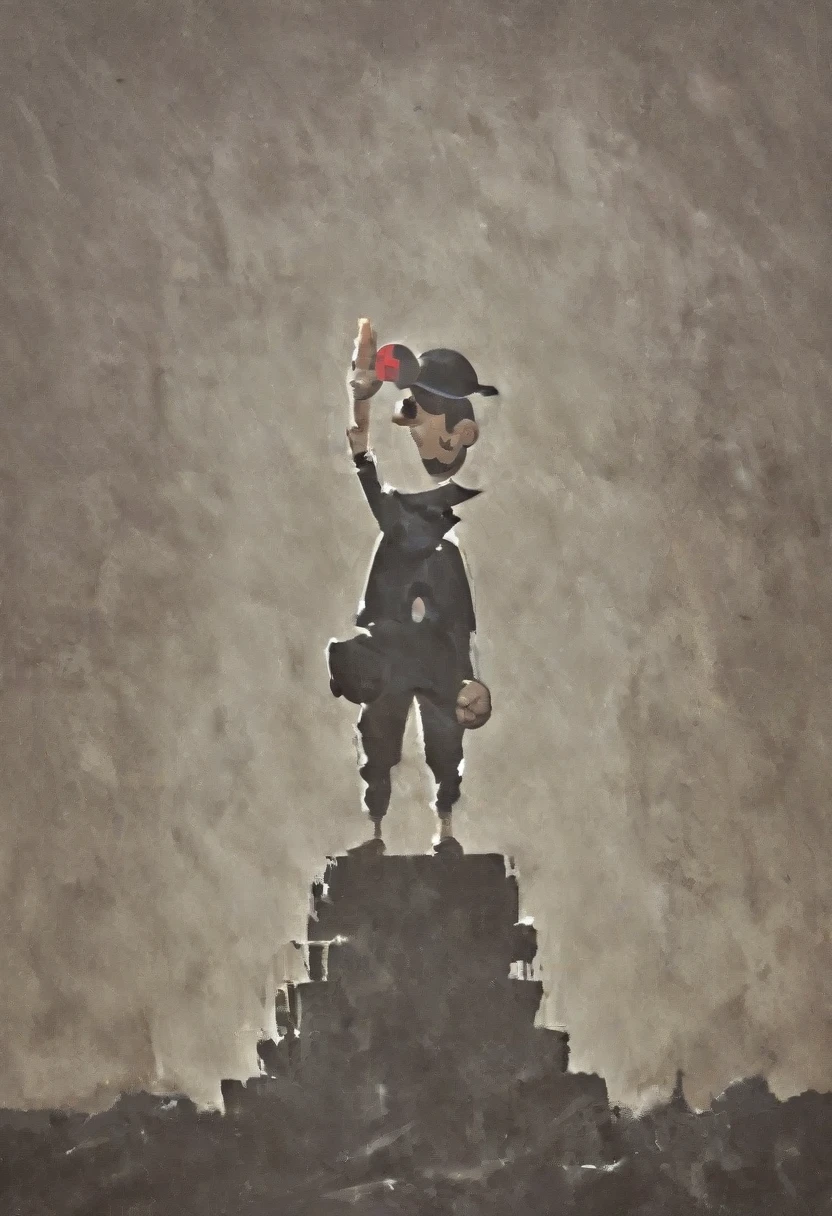 Gangsta Mario, with his left hand, stacking up W using his fingers, using typical Super Mario level for background. 