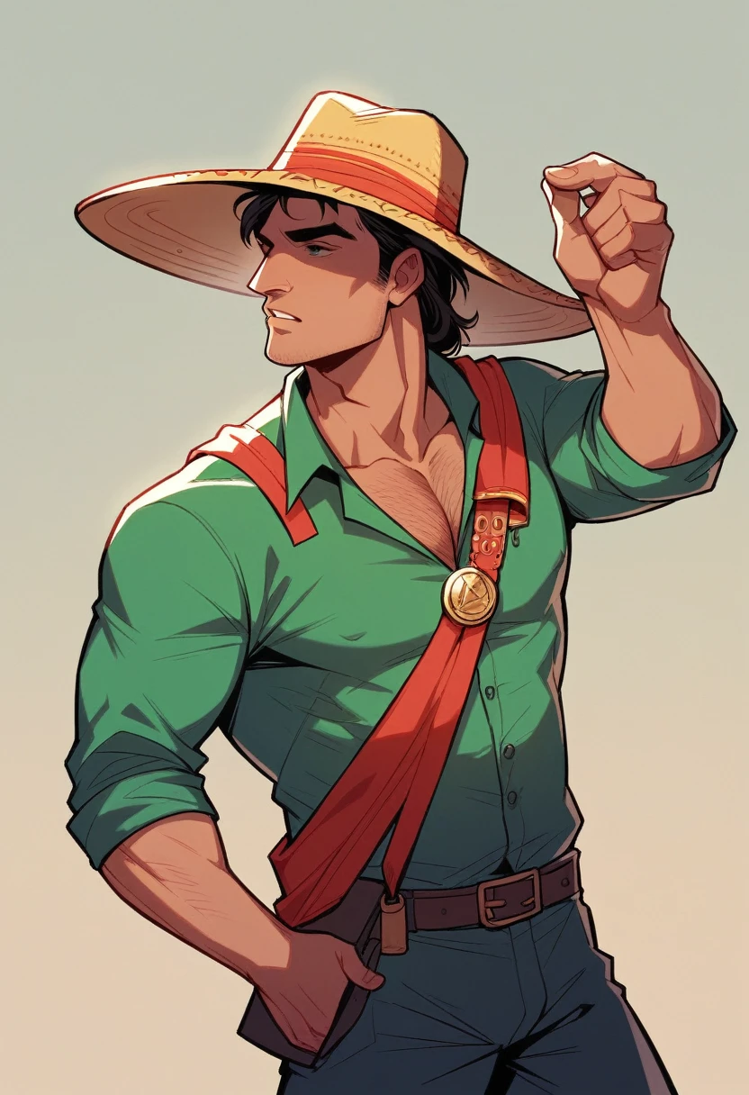 Peruvian superhero, peruvian hat, sombrero Andean, reed horse, Andean, mechanic, Tank, strong, robust male