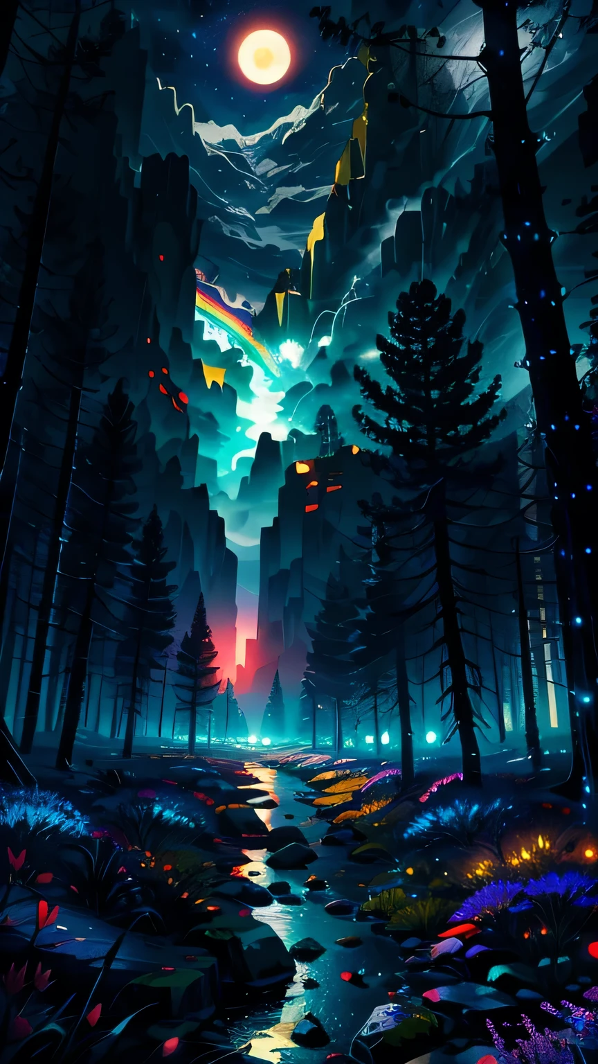 A wide landscape photo, (viewed from below, the sky is above, and the open field is below), an anime girl sitting on colorful flowers field looking up, (full moon: 1.2), (meteor: 0.9), (nebula: 1.3), distant mountains , shooting stars, Trees BREAK Crafting Art, (Warm Light: 1.2), (Firefly: 1.2), Lights, Lots of Purple and Orange, Intricate Details, colorful palette,Volumetric Lighting BREAK (Masterpiece: 1.2), (Best Quality), 4k, Ultra Detailed, (Dynamic Composition: 1.4), Rich in Detail and Color, (Rainbow Color: 1.2), (Glow, Atmospheric Lighting), Dreamy, Magical, (Solo: 1.2),
