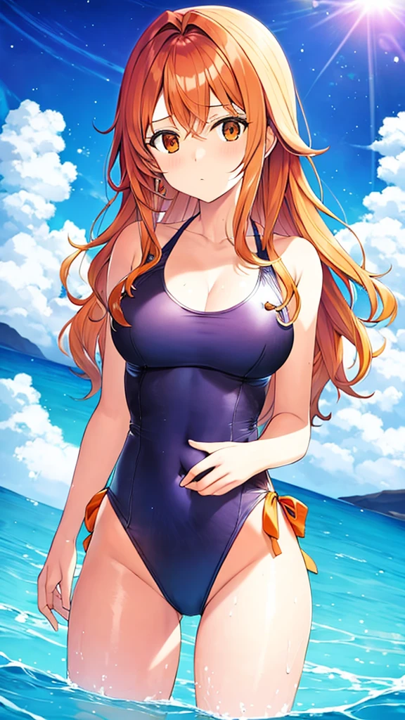Swimsuit Orange wavy hair 19 years old Adult sister Directly facing universe space