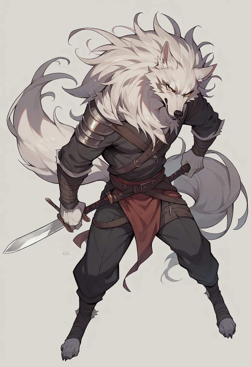 White Wolf RPG character using a sword