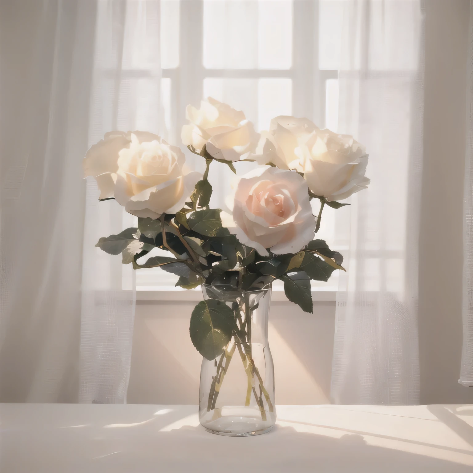 Product picture of a simulated rose,masterpiece,best quality,Best shadow,With Nordic simple solid color style,pure white walls,The soft sunlight shines through the soft gauze curtains,Log table,Exquisite details,Realistic style,Professional soft lighting,Simple and advanced