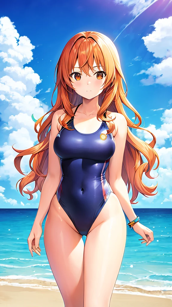 Swimsuit Orange wavy hair 19 years old Adult sister Small breasts Directly facing universe space