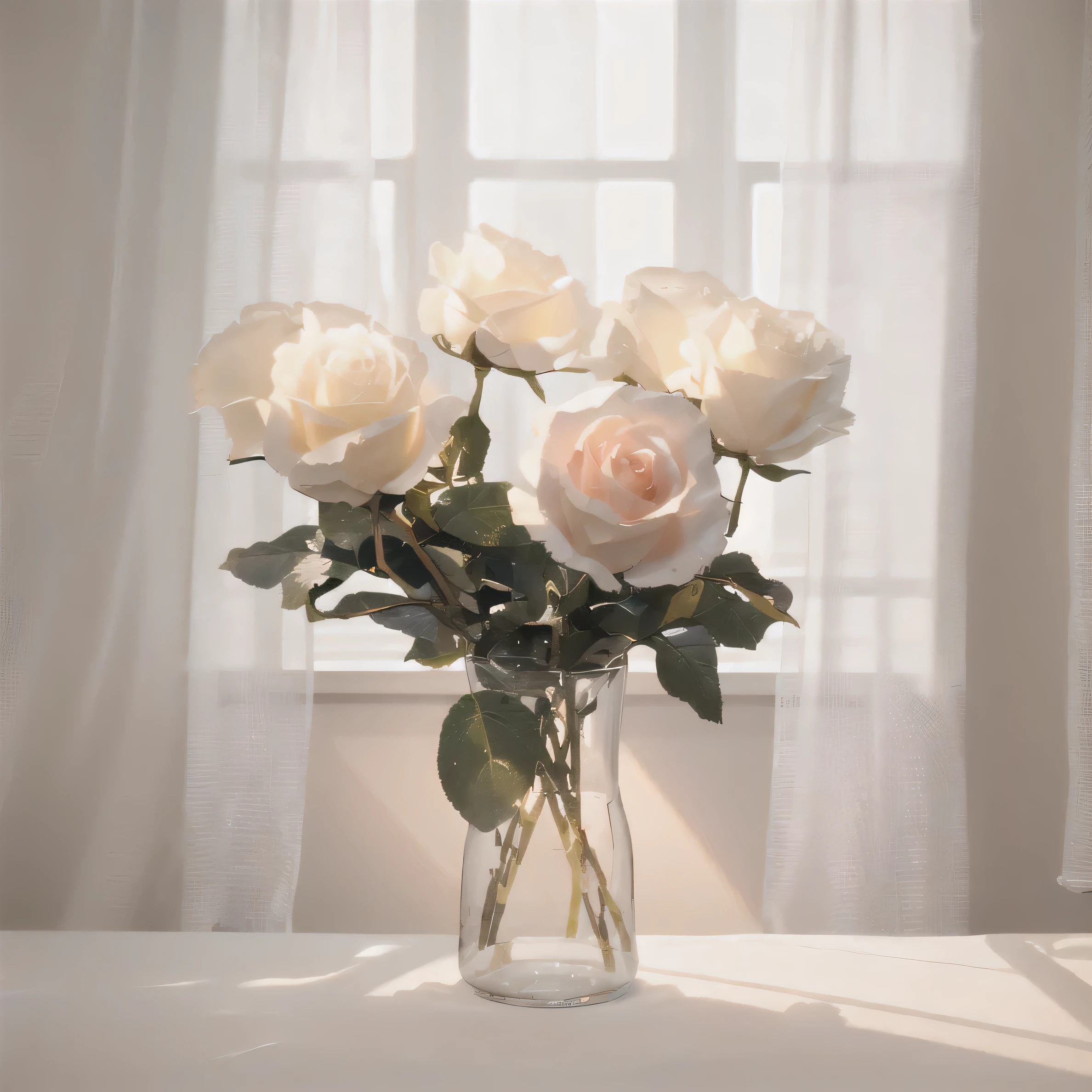 Product picture of a simulated rose,masterpiece,best quality,Best shadow,With Nordic simple solid color style,pure white walls,The soft sunlight shines through the soft gauze curtains,Log table,Exquisite details,Realistic style,Professional soft lighting,Simple and advanced
