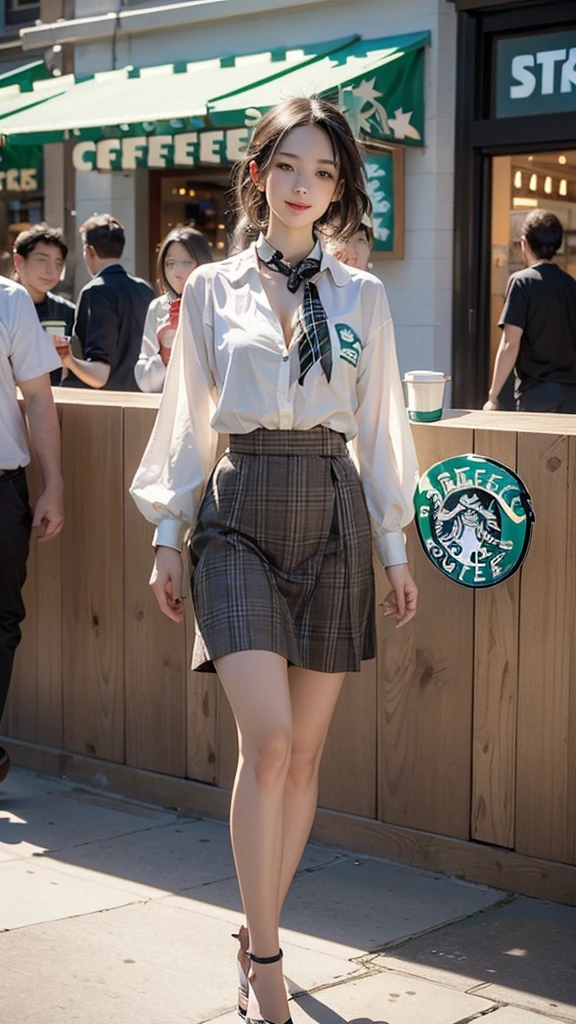 (((((((((((Woman with Starbucks Coffee)))))))))))
((((((((In front of a Starbucks store))))))))
(((((A girl in a blazer uniform ((White blouse with formal collar, Red blazer,
Black plaid skirt, Red checkered ribbon on blouse)), Complete limbs, Full Finger))))
(((((Emphasize cleavage))))))
((((((White skin))))))
((((((Heavy makeup))))))
((((((Beautiful Face))))))
(((((((((((Woman walking through a big city)))))))))))、
((((((smile))))))、
((Heart Necklace))
8k、RAW Photos、Highest quality、masterpiece:1.2、Super detailed、Super Resolution、Ultra HD、8k wallpaper、Amazing details、Photorealistic:1.4、Having fun by the water、Full Body Shot、Full body photo、High-resolution RAW color photos、Professional photos、A scene full of emotion、Very detailed and beautiful、Ultra HD、8k wallpaper、Amazing details、Huge file sizes、Highly detailed beautiful girls、Highly detailed face Highly detailed eyes、Extremely realistic skin、 Highly detailed fingers, Highly detailed nose, Highly detailed mouth, Perfect Anatomy, Highly detailed background, Highly detailed clothing, Teen, cute女の子, Famous Japanese Idols, cute, Realistic body, Slender, White skin, Glowing Skin, Slim body, Realistic Face, Delicate eyes, double eyelid,(Small hands)