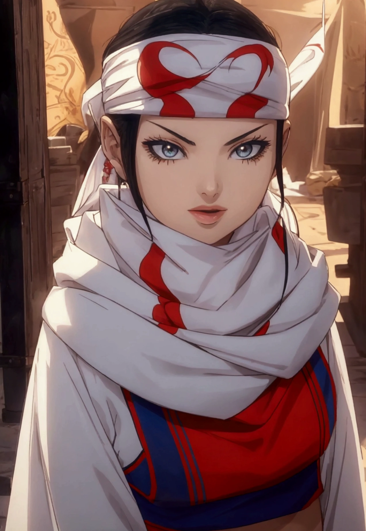 beautiful girl standing tongue out cowl bandana on forehead