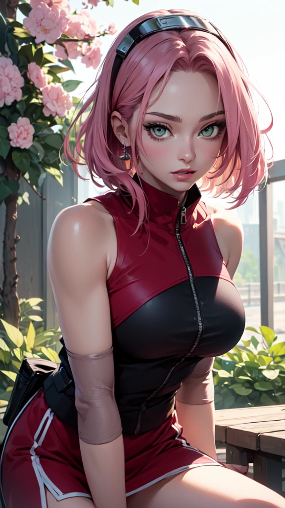 sexy outfit,(best quality)), ((Masterpiece)), (Detailed), Perfect Face((best quality)), ((Masterpiece)), (Detailed), Perfect Face(best quality)), ( (Masterpiece)), ( Detailed), Perfect Face (best quality), ((Masterpiece)), (Detailed), Perfect Face, stunningly realistic, photorealistic, photorealism, 1 sakura Haruno