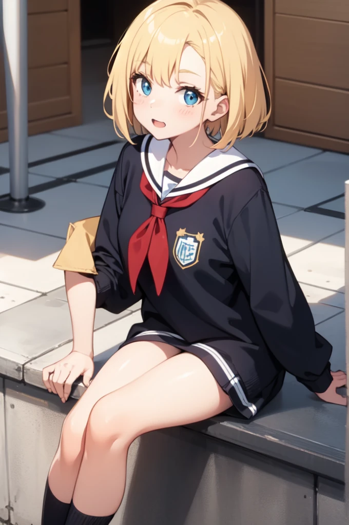 girl wearing high school unifrom with cute short hair. Use the golden ration, good viewing angle  