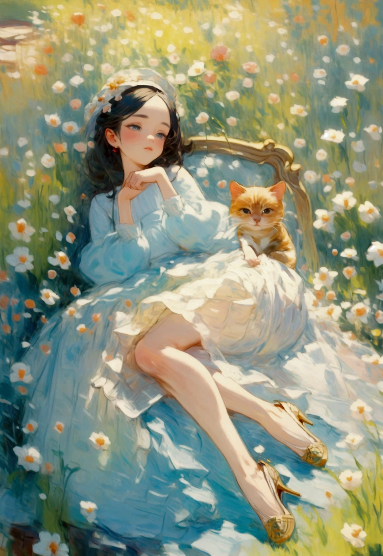 masterpiece, Highest quality, Kitten in a big glass slipper, cute, cute,, delicate, Very difficult, detailed, ((masterpiece)), extremely detailed, Highest quality, High resolution, ((in the garden)),