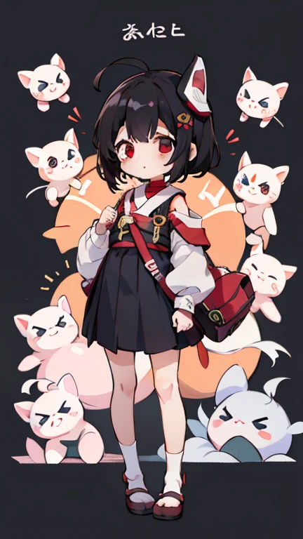 Kokeshi Height: 130cm Standing picture Simple design Black hair okata Hair is black Red eyes Shoulder-baring ahoge Kokeshi Deformation Mini character Confused eyes Warframe,Helmet,