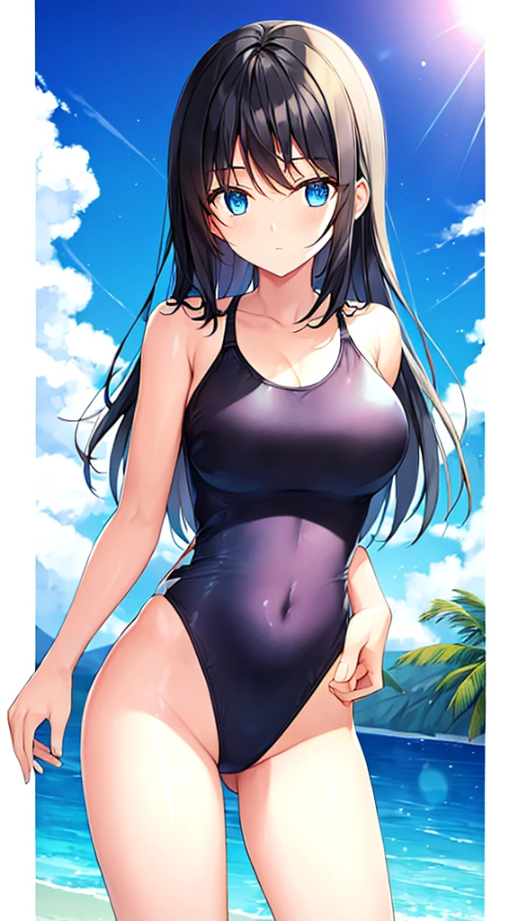 Swimsuit Straight black hair 22 years old Adult sister Blue Eyes Great style Directly facing universe space