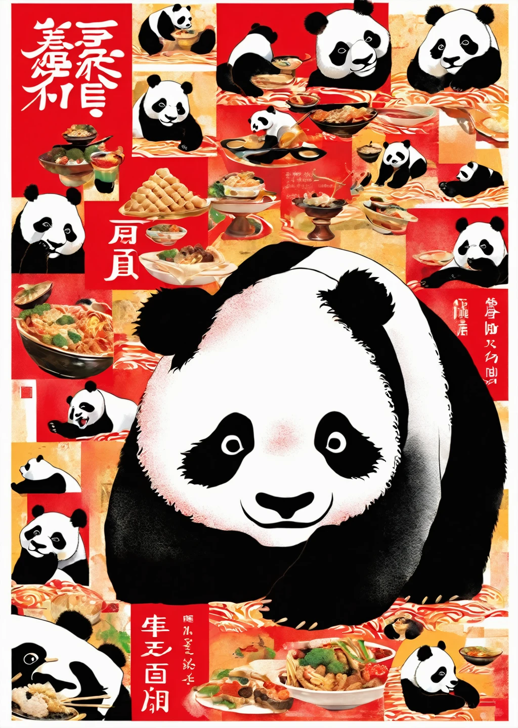 1匹のPanda、Travel to China、silhouette、リaリスティック、Chinese food theme、
Karl Kleiner Barbara Kruger Summary, a Panda、 collage, Digital, graphic design, ポップaート, Portraiture