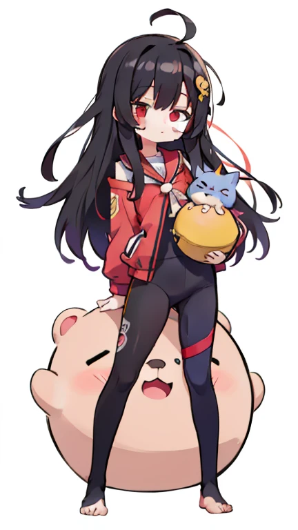 Kokeshi Primary school students Young Girl Little Girl Height: 130cm Standing picture Simple design Black hair okata Hair is black Red eyes Shoulder-baring ahoge Kokeshi Deformation Mini character Confused eyes Pitch Resuit Perfect fitスーツ Perfect fit Yoga Suit