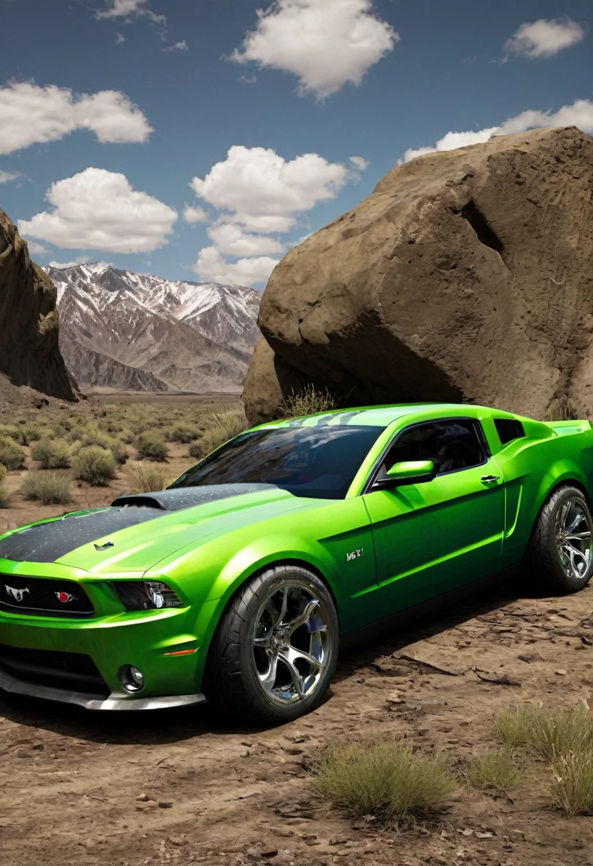 create image real colt car with hulk skin theme, on the valley, realism, photorealistic, detailed visuals