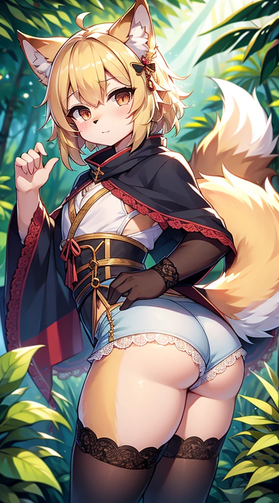 Wolf Boy,Wolf-eared boy,bow箭手少年,Hunter Junior,furry,furry,hairy,Blonde hair all over,Golden fur,Golden fur,绿色bow箭手服装,hunter costume,hunter costume,furry,白色丝绸Knee socks,Knee socks,蕾丝花边Knee socks,Lace style decoration,shorts,蕾丝花边shorts,白色花边shorts,猎人shawl,绿色shawl,shawl,Big Ass,Pseudo-sissy ass,femboy,绿色hunter costume,Forest Background,Jungle Background,Outdoor Background,bow,手持bow,bow,手持bow,bow箭,Quiver,背着bow箭,flat chest,Chest wrap,shawl