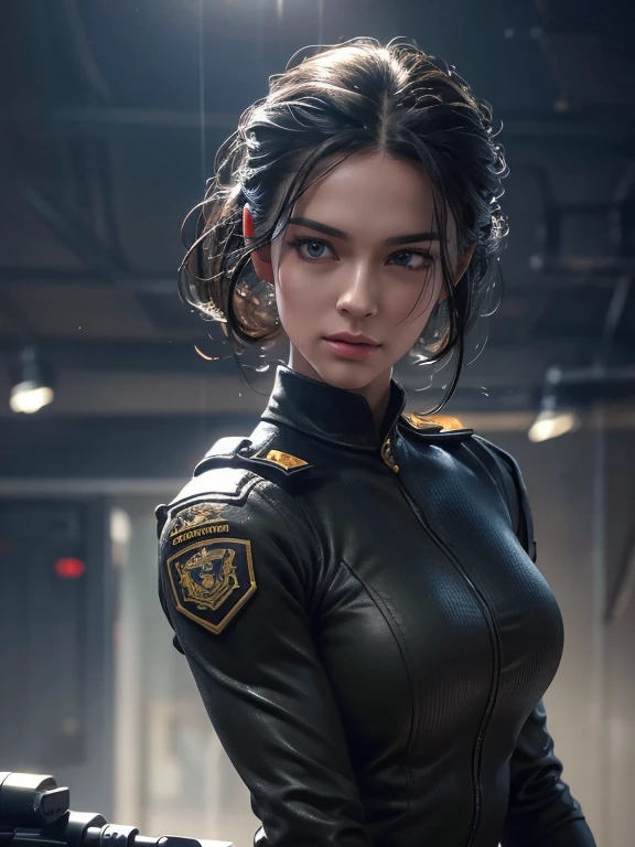 a tight-fitting military uniform, highly detailed face, beautiful detailed eyes, beautiful detailed lips, extremely detailed face and features, long eyelashes, slim athletic body, sculpted round butt, detailed military gear, gritty military environment, cinematic dramatic lighting, photorealistic, (best quality,4k,8k,highres,masterpiece:1.2),ultra-detailed,(realistic,photorealistic,photo-realistic:1.37)