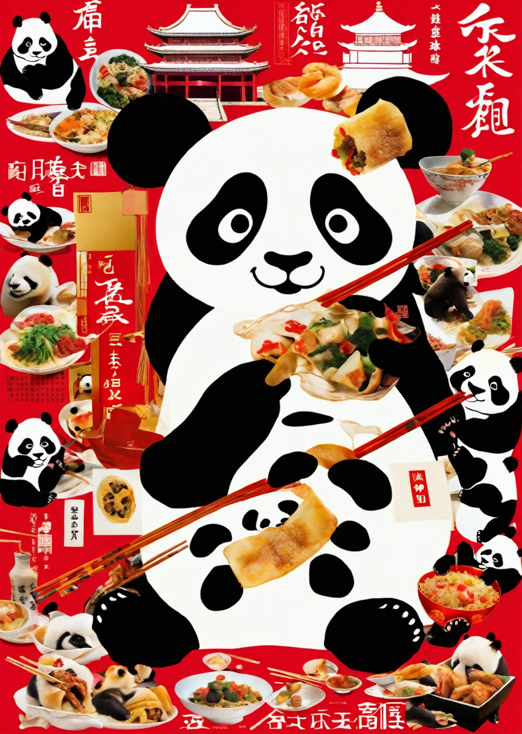 1匹のPanda、Travel to China、silhouette、リaリスティック、Chinese food theme、
Karl Kleiner Barbara Kruger Summary, a Panda、 collage, Digital, graphic design, ポップaート, Portraiture