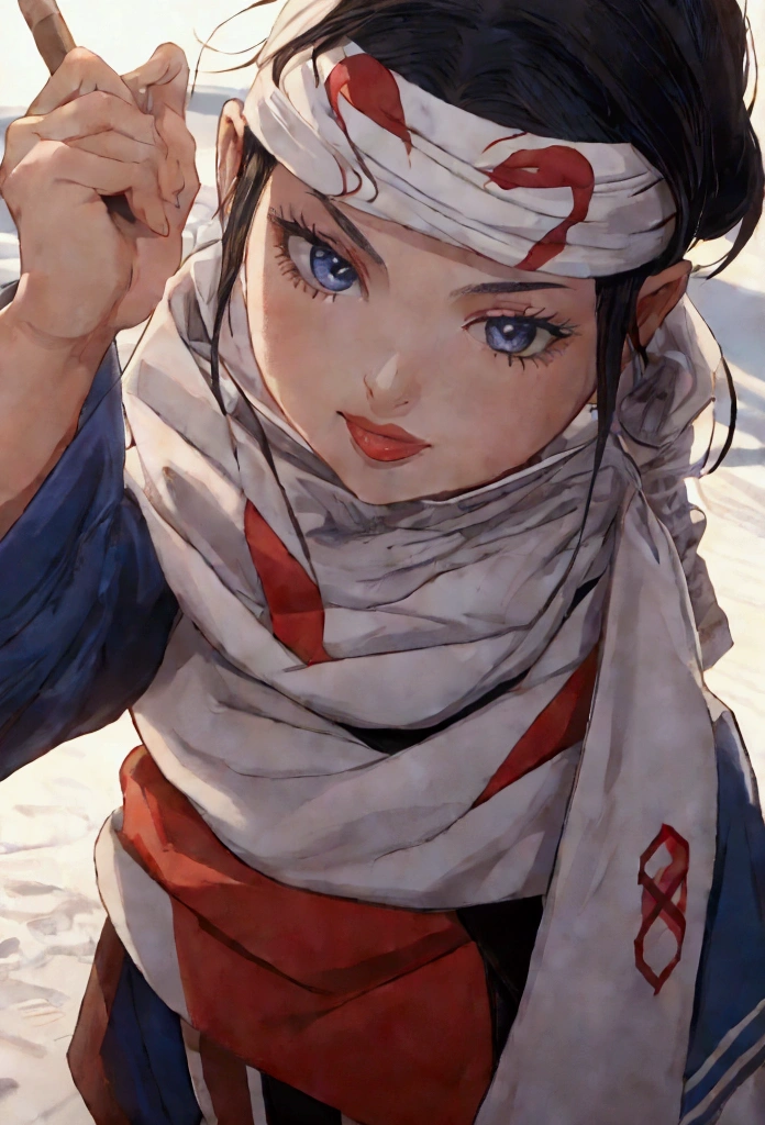 1girl tongue out of mouth beautiful girl standing tongue out cowl bandana on forehead licking lips