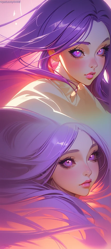 a long purple haired girl, anime style, 1girl,beautiful detailed eyes,beautiful detailed lips,long eyelashes,colorful,soft lighting,digital painting,vibrant colors,Trending on Artstation