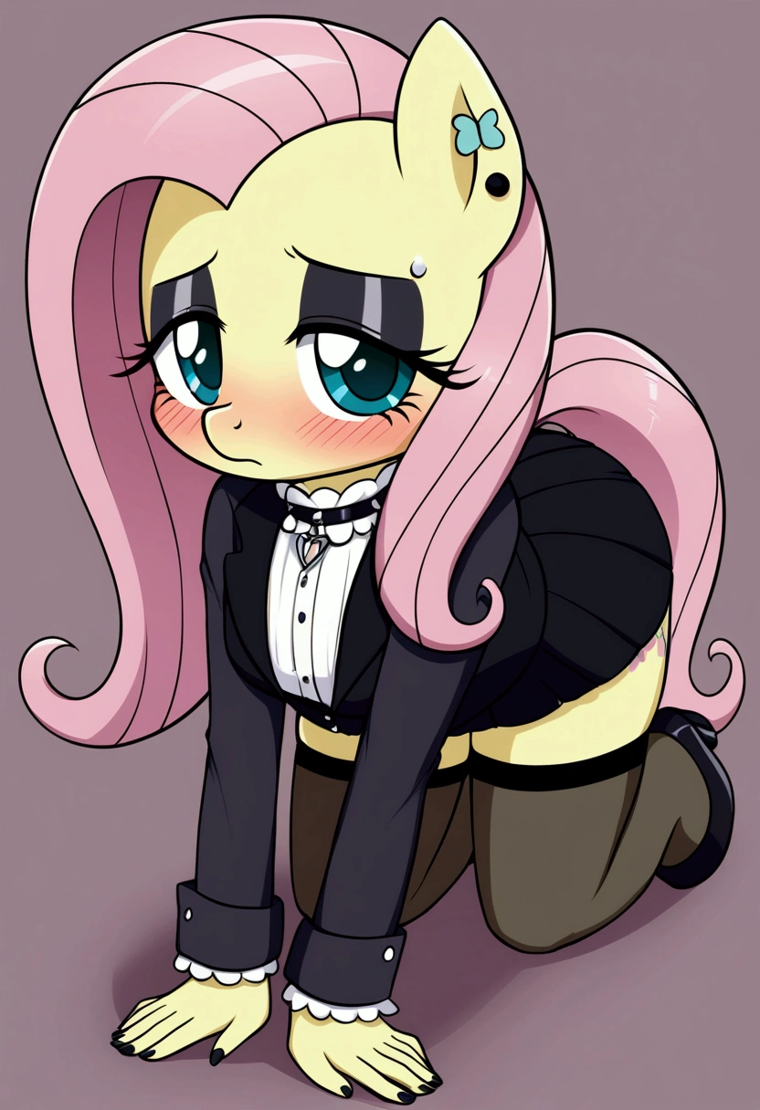 My little pony, anthro, fluttershy goth, big dog fucks with a girl while she is on all fours, blush