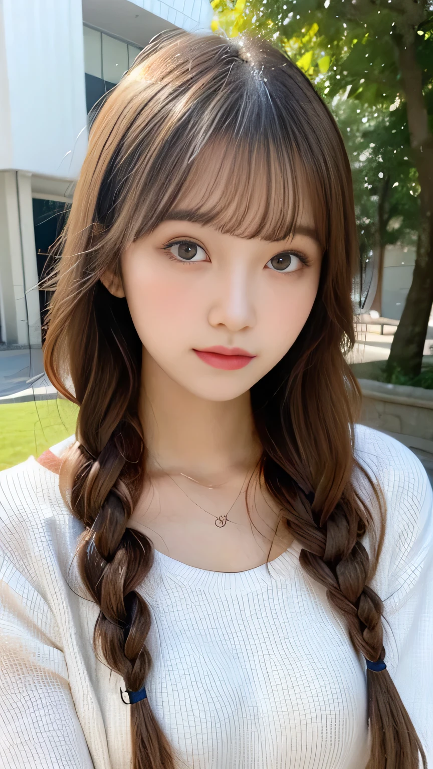 Sexy Big 、Sexy cute looks and cute 15 year old beautiful girl, beautiful and sexy face、A strong wind blows my hair in front of my face、beautiful long blonde French braided hair、beautiful, Cute and sexy eyes hidden behind long bangs