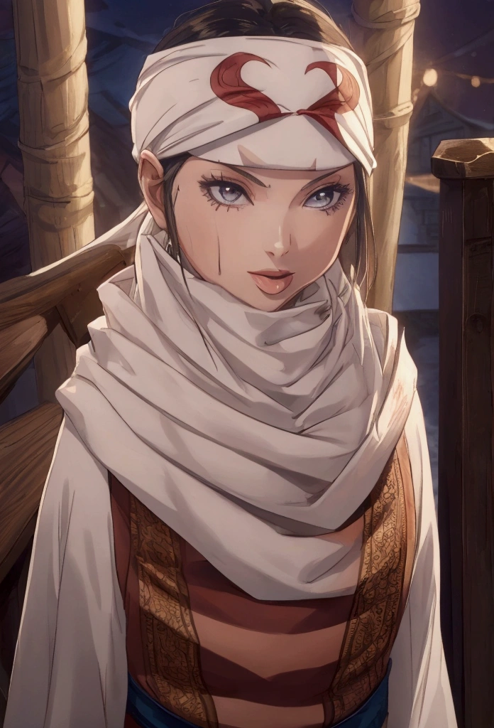 1girl tongue out of mouth beautiful girl standing tongue out cowl bandana on forehead licking lips