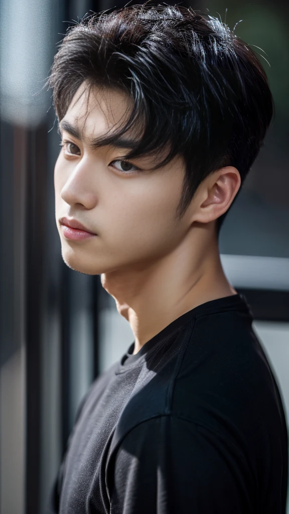 Asian alpha male wearing a black shirt looking at the camera, Shin Jinying, Kim Do-young, Paint Ulzzang, Shen Quanrui, korean men, Shin Jin Young's Aesthetics, faceเกาหลีที่น่ารัก, handsome young man'face, Jaeyong Nam, beautiful eyes、Kim Taejoon, Hyungtae, Inspiration from Jong Suk Lee, Avatar, Korean artist, Jung Jae Hyo