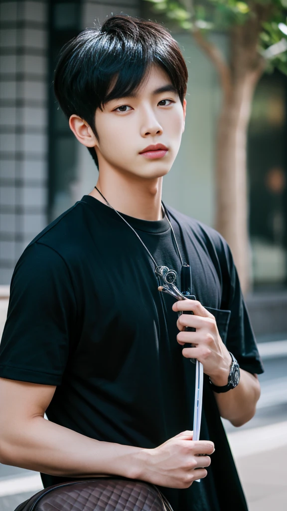 Asian alpha male wearing a black shirt looking at the camera, Shin Jinying, Kim Do-young, Paint Ulzzang, Shen Quanrui, korean men, Shin Jin Young's Aesthetics, faceเกาหลีที่น่ารัก, handsome young man'face, Jaeyong Nam, beautiful eyes、Kim Taejoon, Hyungtae, Inspiration from Jong Suk Lee, Avatar, Korean artist, Jung Jae Hyo