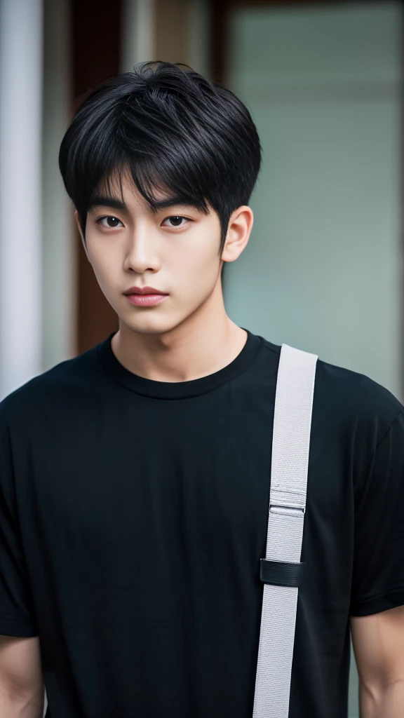 Asian alpha male wearing a black shirt looking at the camera, Shin Jinying, Kim Do-young, Paint Ulzzang, Shen Quanrui, korean men, Shin Jin Young's Aesthetics, faceเกาหลีที่น่ารัก, handsome young man'face, Jaeyong Nam, beautiful eyes、Kim Taejoon, Hyungtae, Inspiration from Jong Suk Lee, Avatar, Korean artist, Jung Jae Hyo