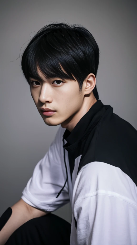 Asian alpha male wearing a black shirt looking at the camera, Shin Jinying, Kim Do-young, Paint Ulzzang, Shen Quanrui, korean men, Shin Jin Young's Aesthetics, faceเกาหลีที่น่ารัก, handsome young man'face, Jaeyong Nam, beautiful eyes、Kim Taejoon, Hyungtae, Inspiration from Jong Suk Lee, Avatar, Korean artist, Jung Jae Hyo
