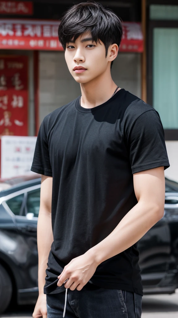 Asian alpha male wearing a black shirt looking at the camera, Shin Jinying, Kim Do-young, Paint Ulzzang, Shen Quanrui, korean men, Shin Jin Young's Aesthetics, faceเกาหลีที่น่ารัก, handsome young man'face, Jaeyong Nam, beautiful eyes、Kim Taejoon, Hyungtae, Inspiration from Jong Suk Lee, Avatar, Korean artist, Jung Jae Hyo