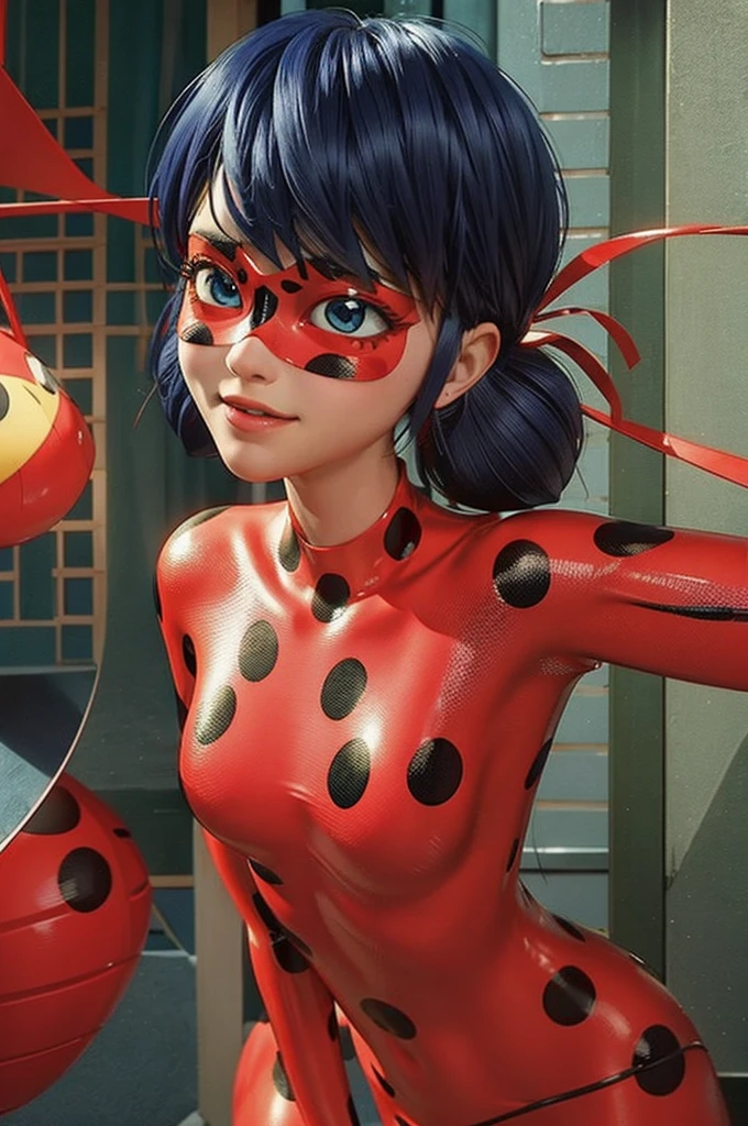 ladybug, twintails, polka dots suit and mask