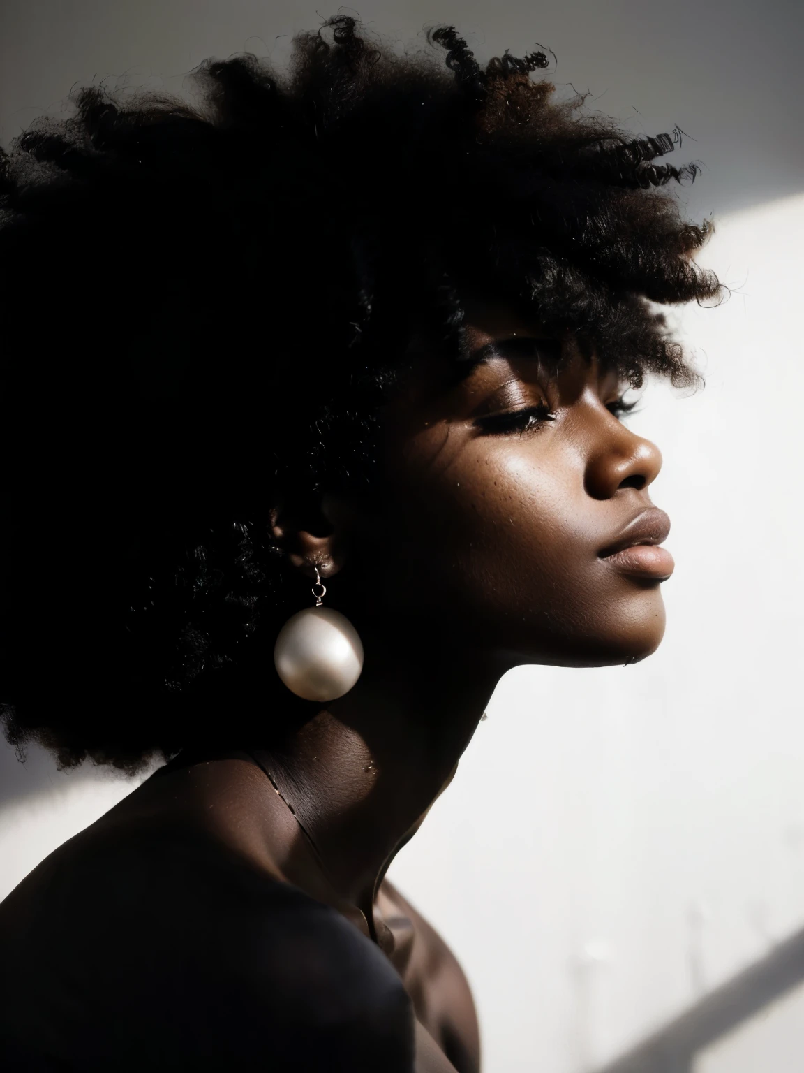 a close up of a woman with a large earrings on her head, photo of a black woman, young black woman, black young woman, black woman, afro, african american woman, black and white portrait, afro hair, gorgeous woman, dark-skinned, african american young woman, with afro, photo of a beautiful woman, black girl, beautiful portrait, dark skin