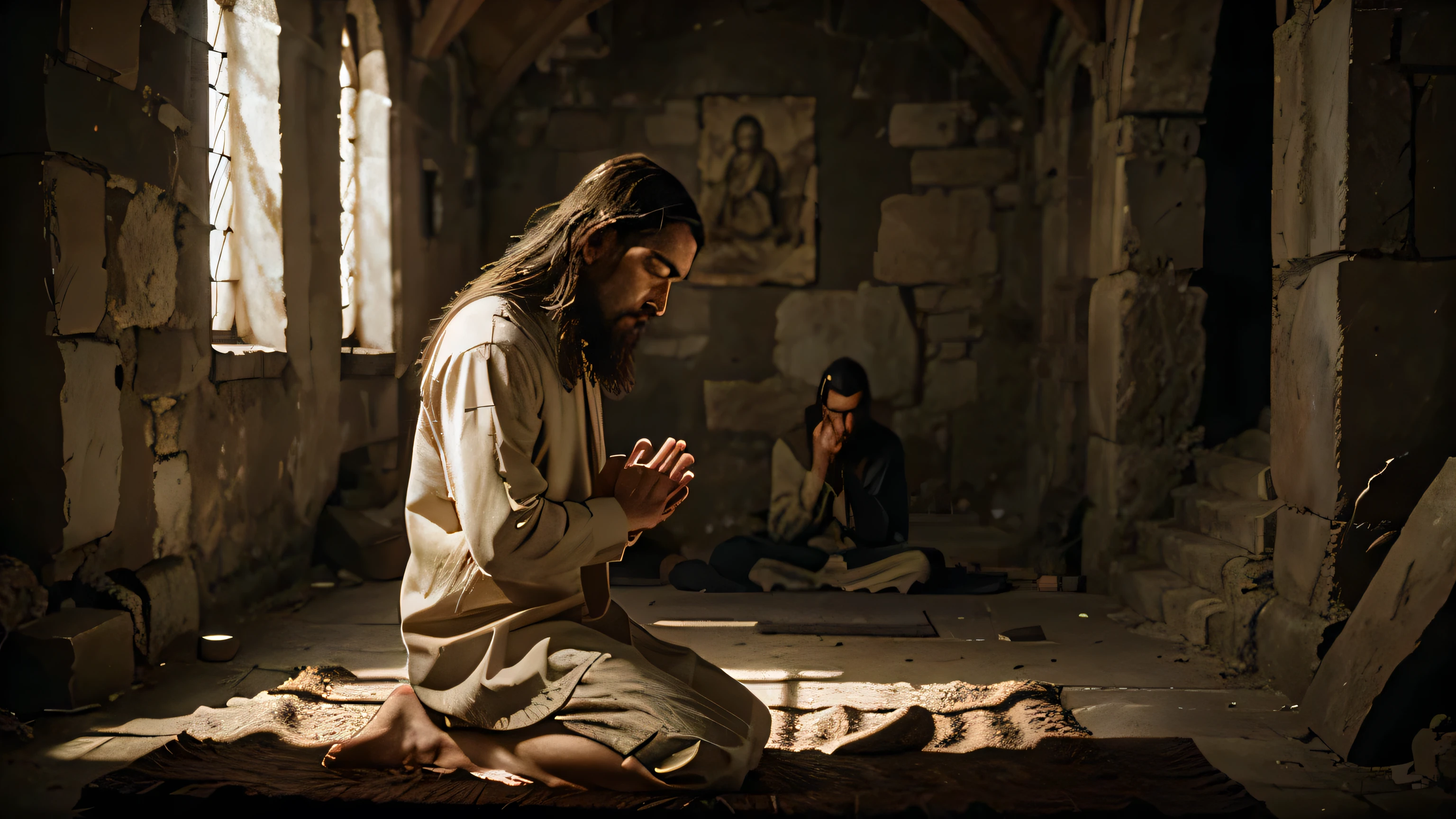 Jesus praying with the apostles
