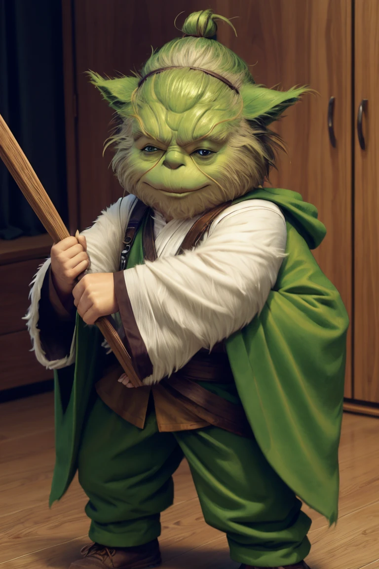 short yoda with a full head of shaggy thick hair