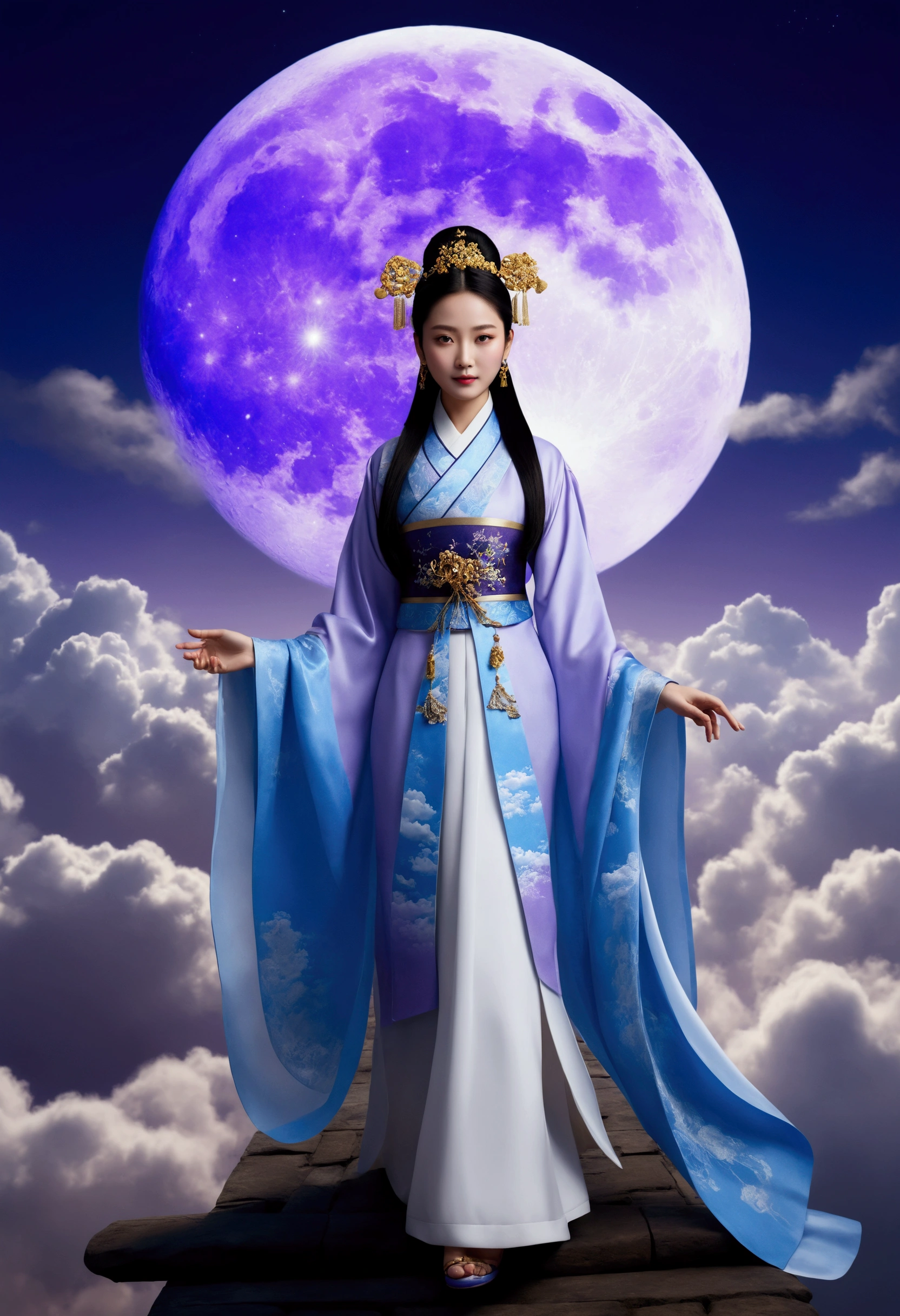 masterpiece、Highest quality、Chinese style sky、Clouds are huge and transparent and shining、Thick Clouds、The moon shines、Ultra-realistic、Ultra Photorealism、lavender、8k、High resolution、super high quality