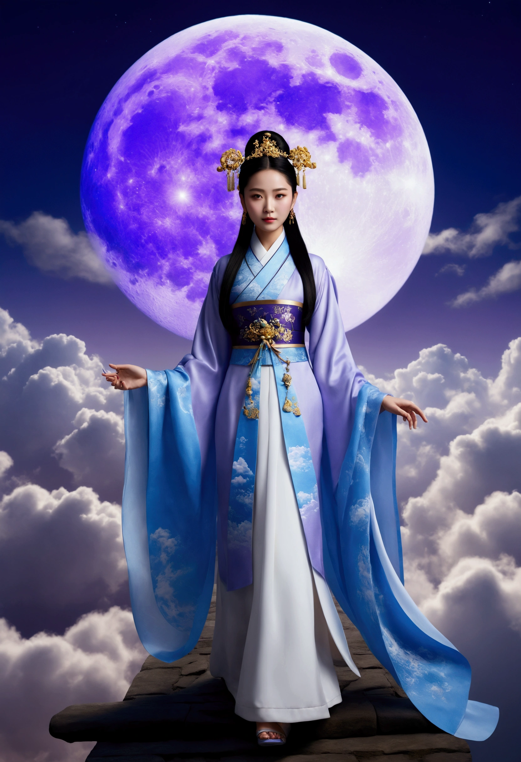 masterpiece、Highest quality、Chinese style sky、Clouds are huge and transparent and shining、Thick Clouds、The moon shines、Ultra-realistic、Ultra Photorealism、lavender、8k、High resolution、super high quality