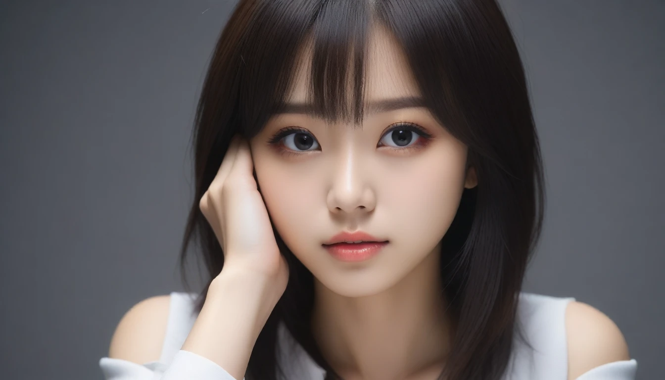 8k, Ultra-high resolution, Highest quality, masterpiece, 三分割法によるphotograph,Surreal, photograph, 1 Girl, (16 years old:1.3), pretty girl, Cute Face, Beautiful eyes in every detail, 細かくdetailedに,masterpiece,One Girl:1.2, Japan Female Announcer,extream close up,sad,streaming tears,Long black hair,Short Hair,Messy hair,(black suit:1.3),mourning clothes,(印象派の美しい少女のPortraiture), (Gray background:1.3),(Impressionist light and colour),Realistic Skin, Perfect and beautiful face ,完璧でCute Face, Skin with attention to detail, Perfect limbs、Narrow waist,Looking at the audience、beauty,Long neck,clavicle,(((Ideal body type))),A cup small breasts :2,Portraiture:2,Perfect Anatomy,鮮明なdetailed,detailed,Surreal,Light and shadow,spotlight