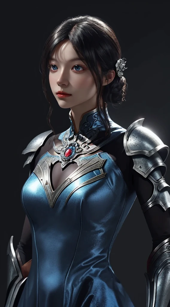 a close up of a woman in a silver and blue dress, chengwei pan on artstation, by Yang J, detailed fantasy art, stunning character art, fanart best artstation, epic exquisite character art, beautiful armor, extremely detailed artgerm, detailed digital anime art, artgerm on artstation pixiv, armor girl