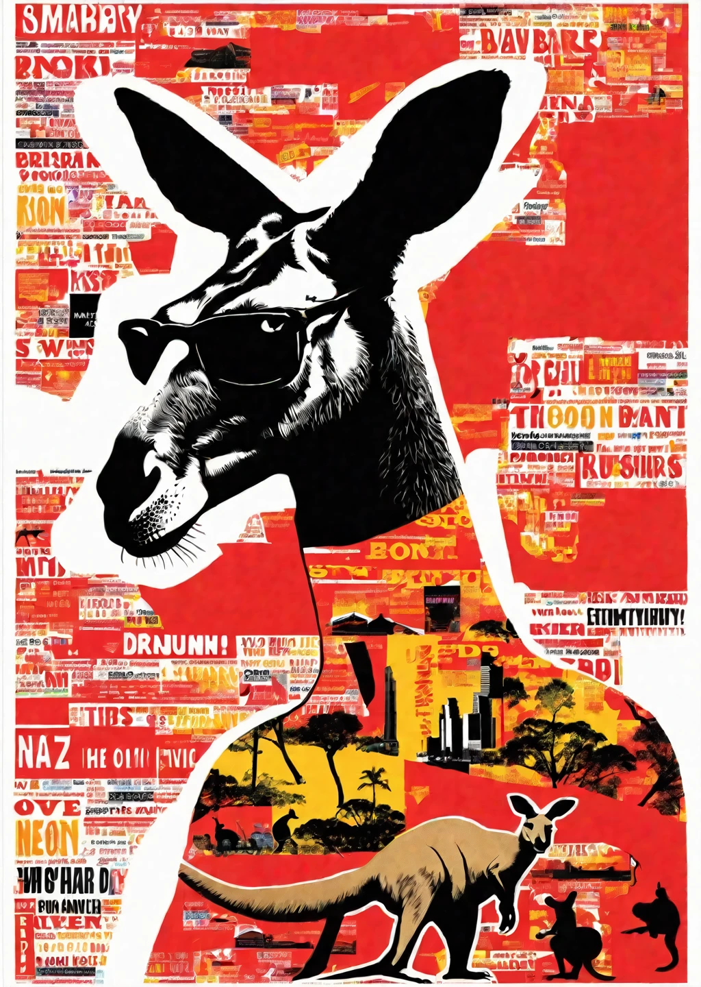 One Kangaroo、Travelling to Brisbane、silhouette、Realistic、Marsupial Theme、
Karl Kleiner Barbara Kruger Summary, American, collage, Digital, graphic design, Pop Art, Portraiture