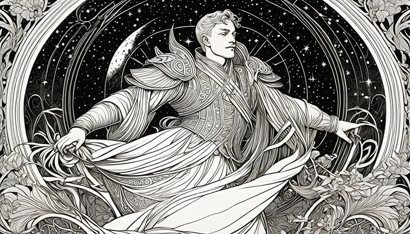 Galactic traveler, Ornate and Intricate, decorative, highly detailed, elaborate, ornate, intricate, martin ansin and walter crane,
