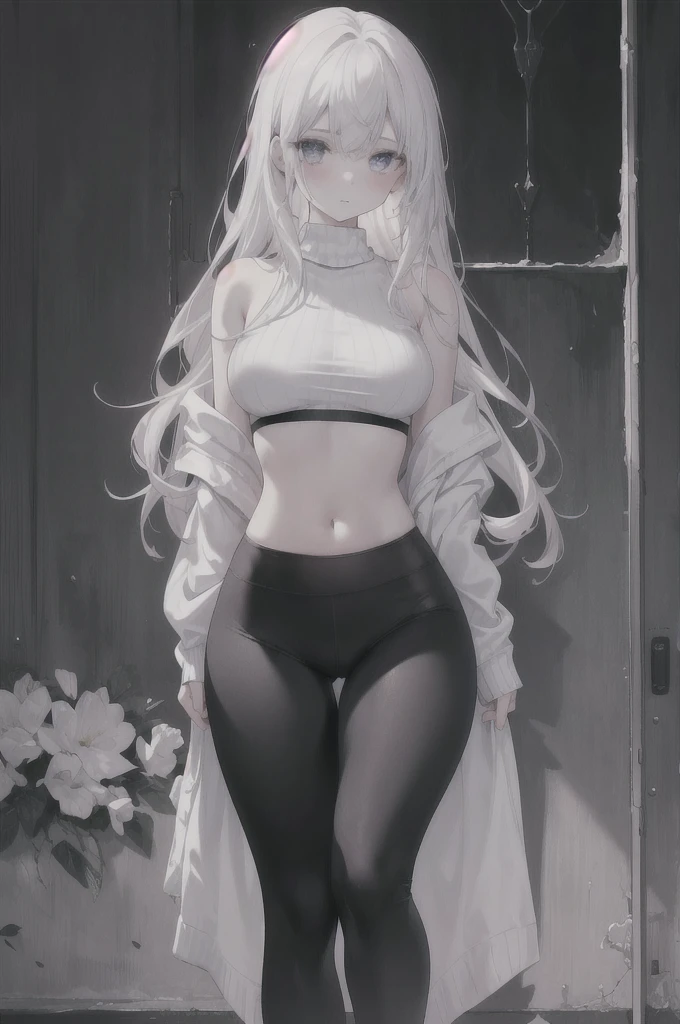 girl:1.3), Solitary, __body parts__ Delicate and realistic skin, Pale skin, Large target, Official Art, Unity 16K Wallpaper, Ultra Detailed, beauty, masterpiece, best quality, Awesome atmosphere, Calming color palette, A calm mood, Soft shadows, , charm,((Large )),,((Black leggings)),sweater,blush,liquid,cute,Sportswear