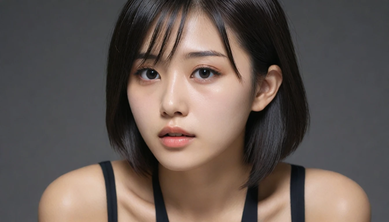 8k, Ultra-high resolution, Highest quality, masterpiece, 三分割法によるphotograph,Surreal, photograph, 1 Girl, (16 years old:1.3), pretty girl, Cute Face, Beautiful eyes in every detail, 細かくdetailedに,masterpiece,One Girl:1.2, Japan Female Announcer,extream close up,sad,streaming tears,Long black hair,Short Hair,Messy hair,(black suit:1.3),mourning clothes,(印象派の美しい少女のPortraiture), (Gray background:1.3),(Impressionist light and colour),Realistic Skin, Perfect and beautiful face ,完璧でCute Face, Skin with attention to detail, Perfect limbs、Narrow waist,Looking at the audience、beauty,Long neck,clavicle,(((Ideal body type))),A cup small breasts :2,Portraiture:2,Perfect Anatomy,鮮明なdetailed,detailed,Surreal,Light and shadow,spotlight