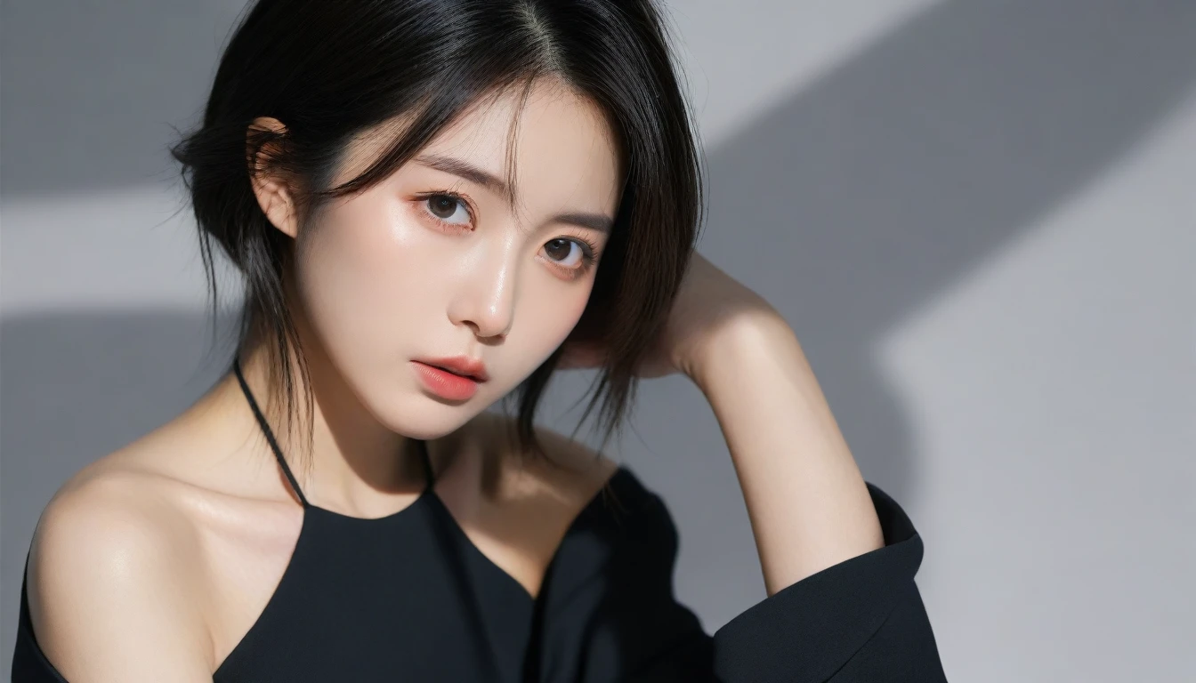 8k, Ultra-high resolution, Highest quality, masterpiece, 三分割法によるphotograph,Surreal, photograph, 1 Girl, (16 years old:1.3), pretty girl, Cute Face, Beautiful eyes in every detail, 細かくdetailedに,masterpiece,One Girl:1.2, Japan Female Announcer,extream close up,sad,streaming tears,Long black hair,Short Hair,Messy hair,(black suit:1.3),mourning clothes,(印象派の美しい少女のPortraiture), (Gray background:1.3),(Impressionist light and colour),Realistic Skin, Perfect and beautiful face ,完璧でCute Face, Skin with attention to detail, Perfect limbs、Narrow waist,Looking at the audience、beauty,Long neck,clavicle,(((Ideal body type))),A cup small breasts :2,Portraiture:2,Perfect Anatomy,鮮明なdetailed,detailed,Surreal,Light and shadow,spotlight